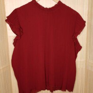 Gibson Womens Plus Maroon Pleated Cap Sleeve Blouse 3XL